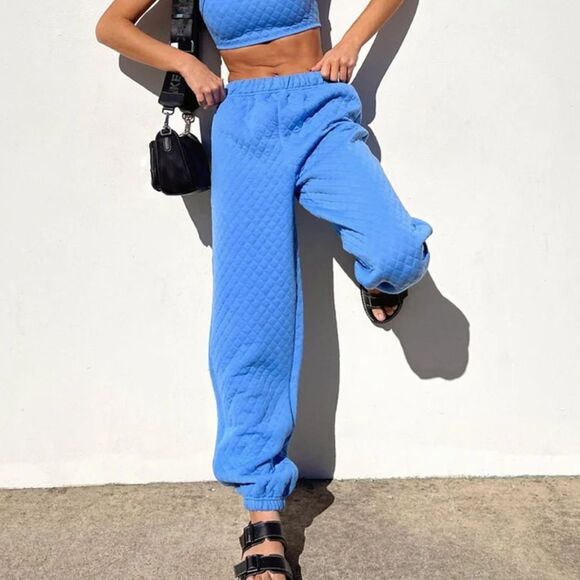 Princess Polly Arabella Blue Quilted Sweatpants Women’s 4 - Picture 1 of 4